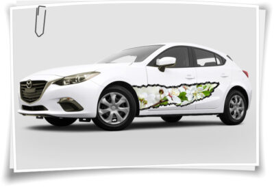 Auto-Aufkleber Seitenstreifen Blumen Blüten Weiß Grün Frühling Airbrush  Folie Tuning – Auto-Aufkleber
